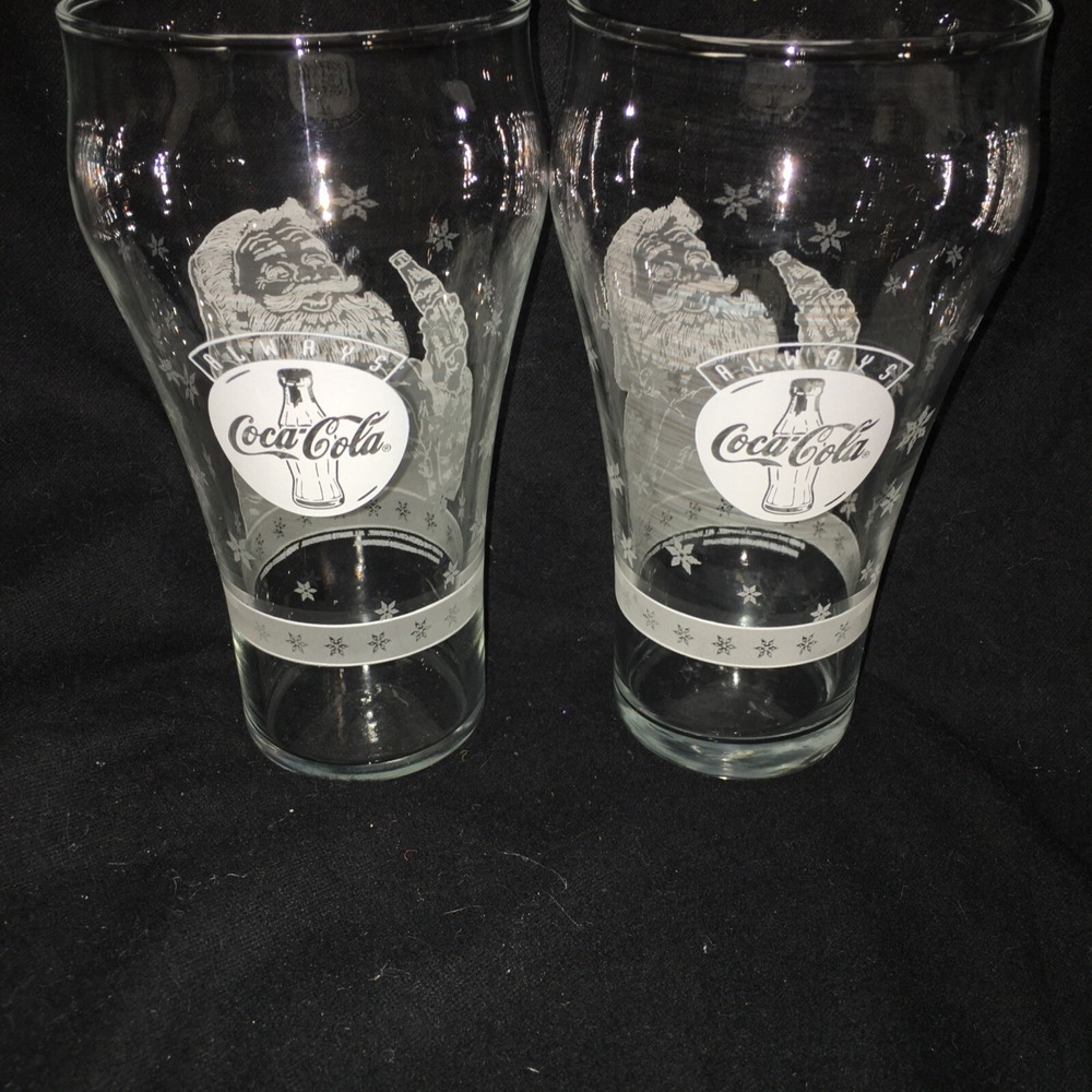2 VTG "Always Coca-Cola"  Frosted Santa Glasses 1999 Coke Clear Christmas - Picture 5 of 8